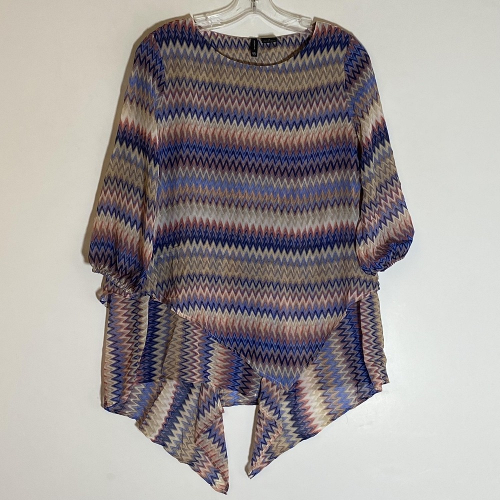 New Directions Top Womens Small Multicolor Chevron Handkerchief Hem Tunic Flowy